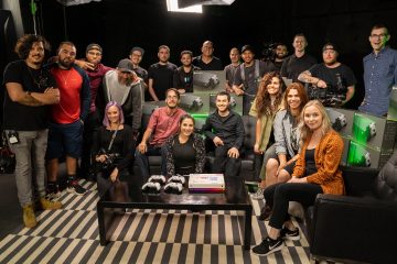 group of people on a film set